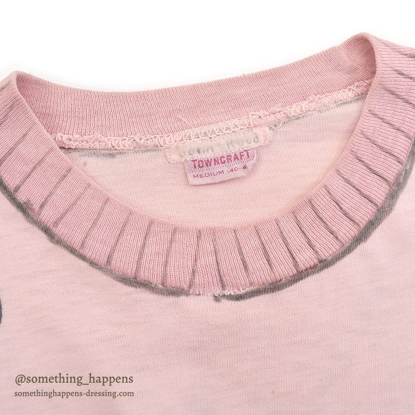 1960's TOWNCRAFT HAND DRAWING T-SHIRT / PINK...M
