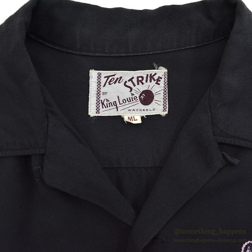1960's TEN STRIKE BY KING LOUIE NAPOLI BOWLING SHIRT / BLACK & PINK ... ML