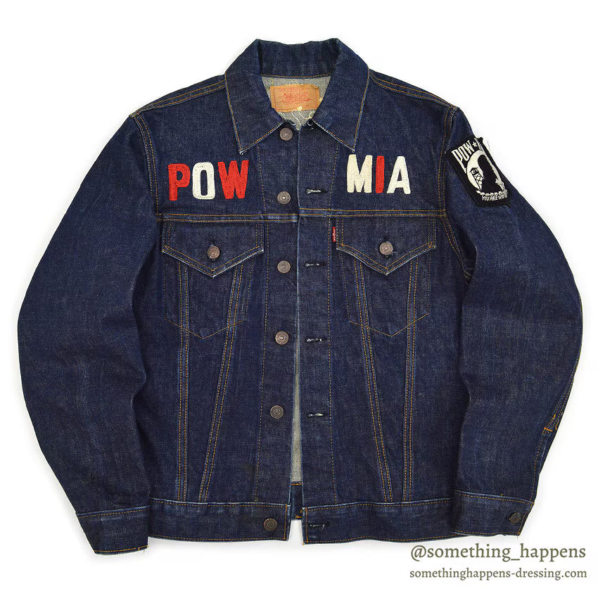 1960's~ LEVI'S 70505-0217 BIGE POW MIA EMBROIDERED DENIM JACKET / SPECIAL...