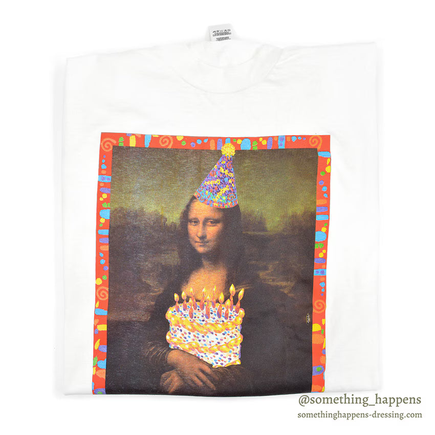 1990's DEADSTOCK FRUIT OF THE LOOM MONA LISA BIRTHDAY ART PRINT T-SHIRT ... XL