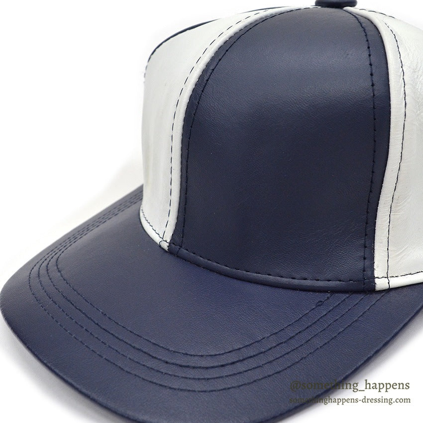 1990's NAVY/WHITE LEATHER PANEL CAP...