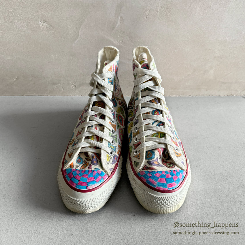 1980's CONVERSE ALL STAR HI / PSYCHEDELIC PAISLEY HAND PAINT ... 61/2