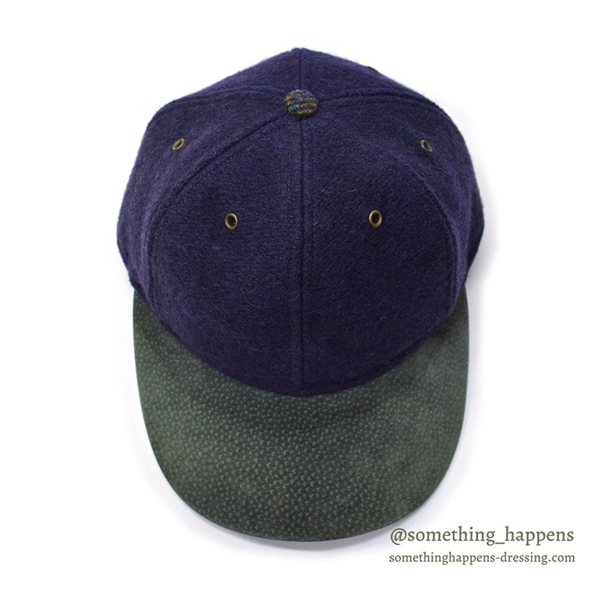 1990's LAKE OF THE ISLES NAVY WOOL / SUEDE LEATHER CAP... L