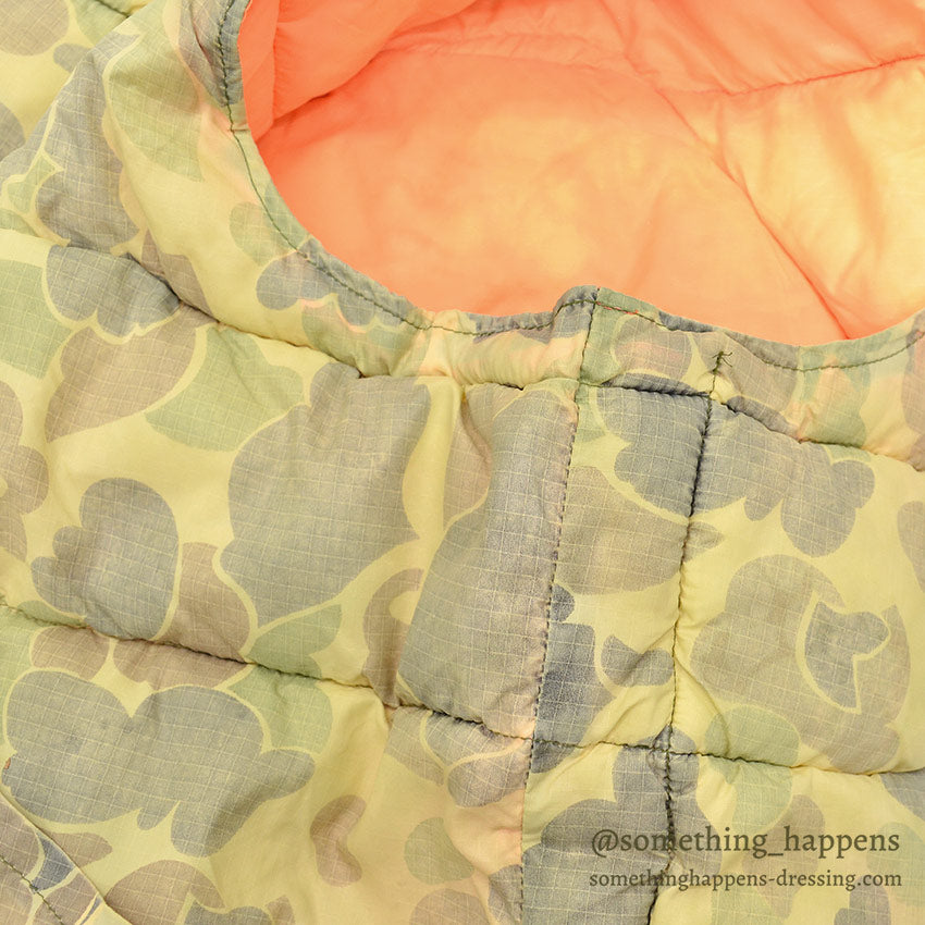 1960's~ CAMO / ORANGE REVERSIBLE NYLON PADDED VEST / FADED...
