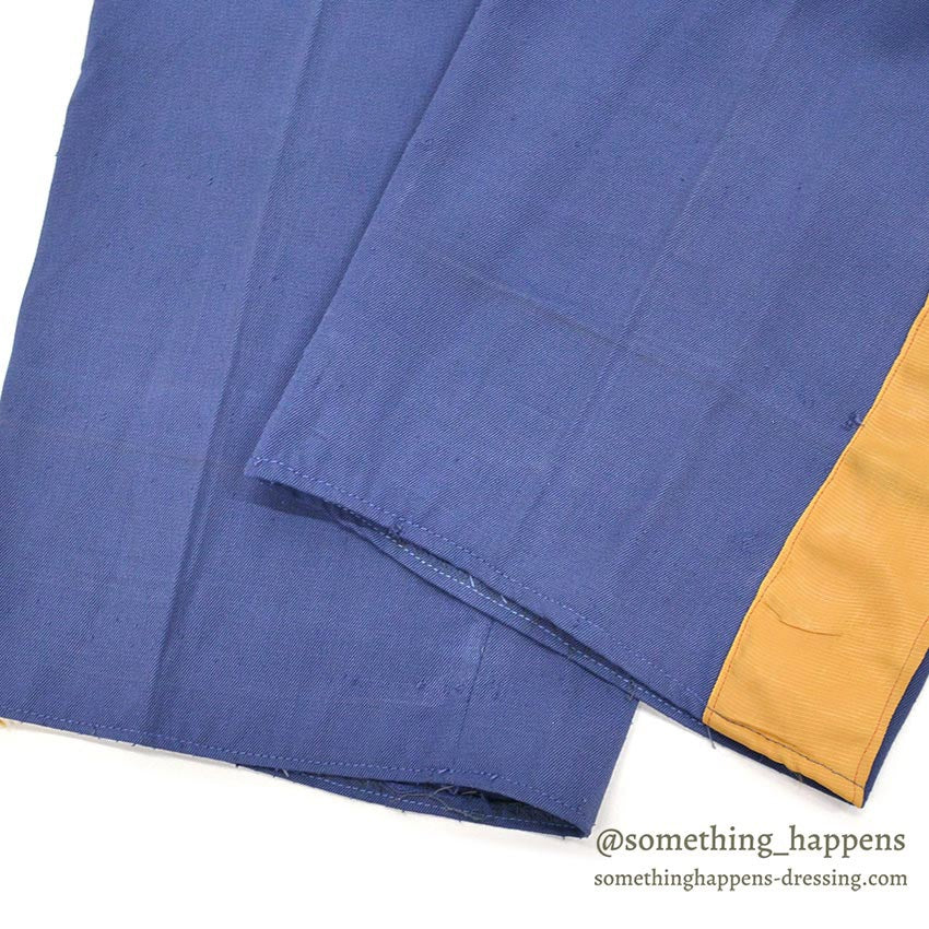 1960's RAYON YELLOW LINE BLUE SLACKS... W32