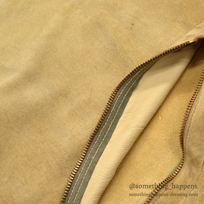 1950's~ OLD SPLIT LEATHER SUEDE HUNTING VEST / UNUSUAL POCKETS...
