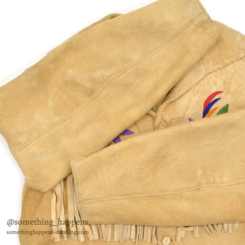 1920's~ NATIVE AMERICAN EMBROIDERY FRINGE ELK LEATHER JACKET / Extremely Rare...
