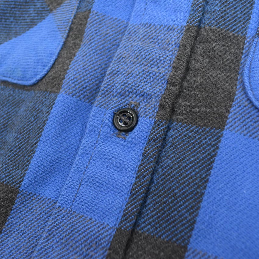 70's FIVE BROTHER Block Check Blue x Black Flannel Shirt ... M