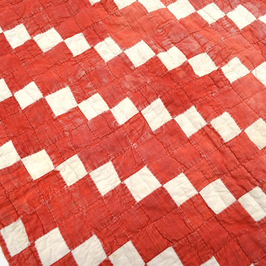 Old Handmade Patchwork Quilt Red & White...52cm×52cm