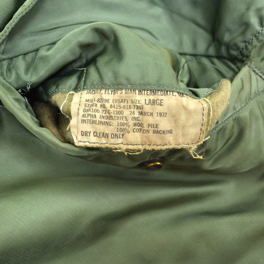 70's USAF MA-1 MIL-J-8279E ALPHA-made 1972 Flight Jacket... L