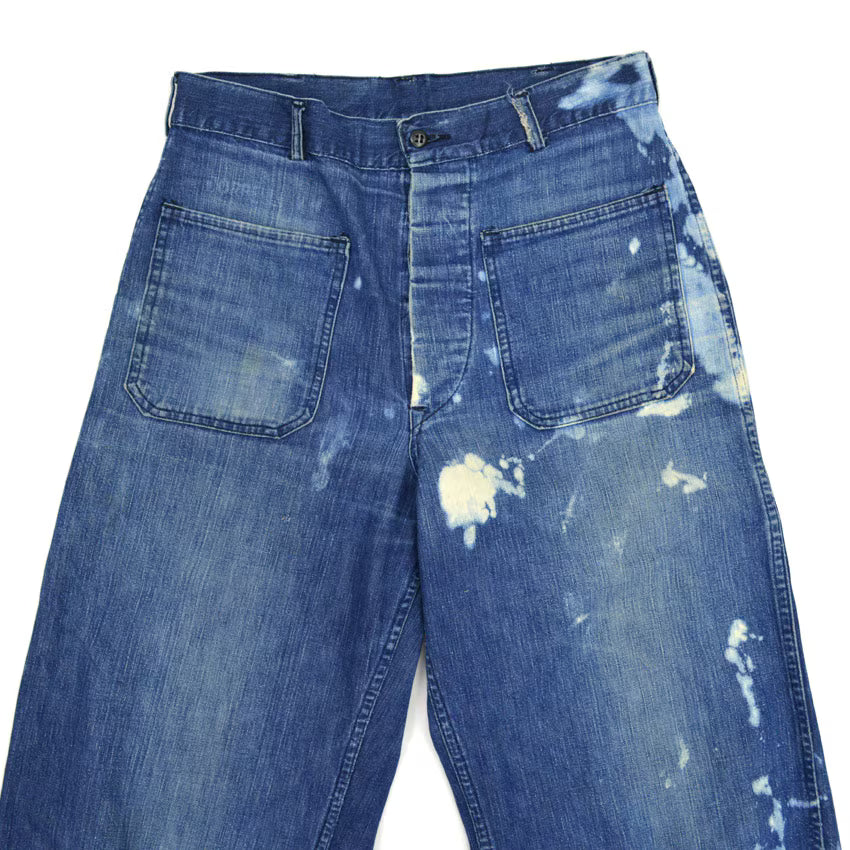 ~60's USNAVY DUNGAREES BLEACHED INDIGO DENIM TROUSERS...