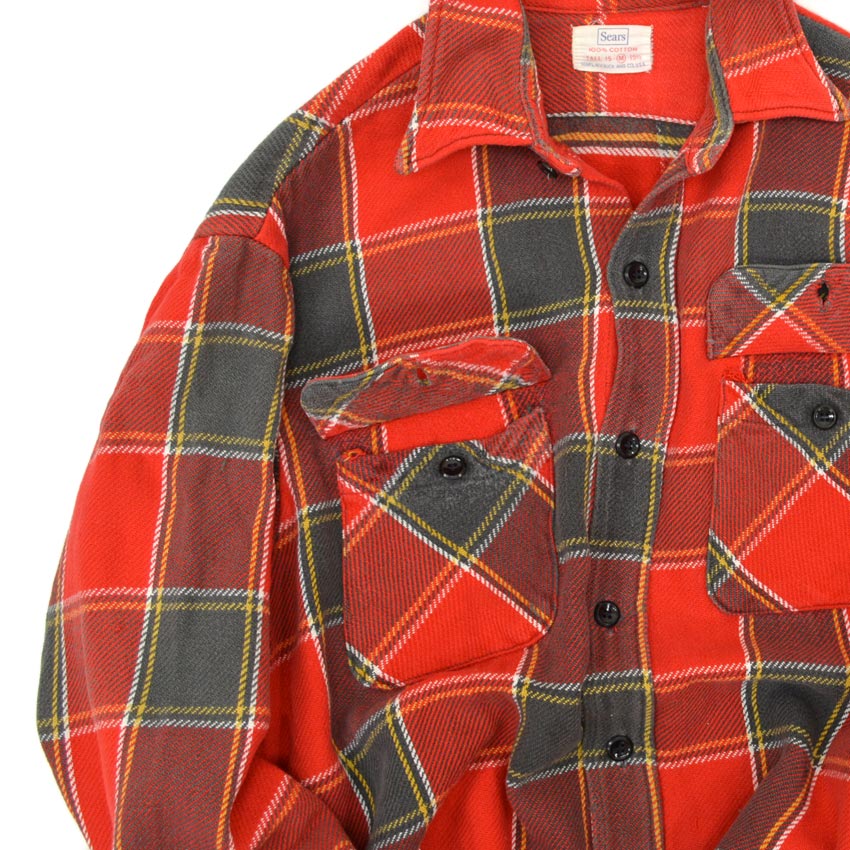60's Sears Print Tag Flannel Shirt... M TALL