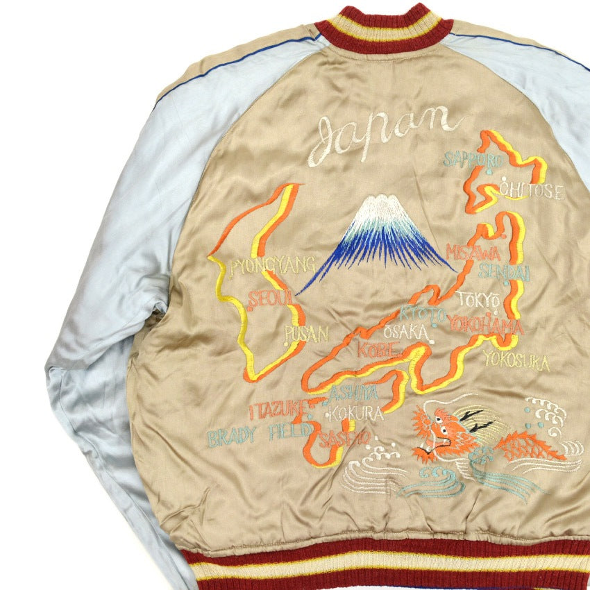 1950s JAPAN SOUVENIR JACKET (Sukajan) Beige with Speed ​​Zipper...