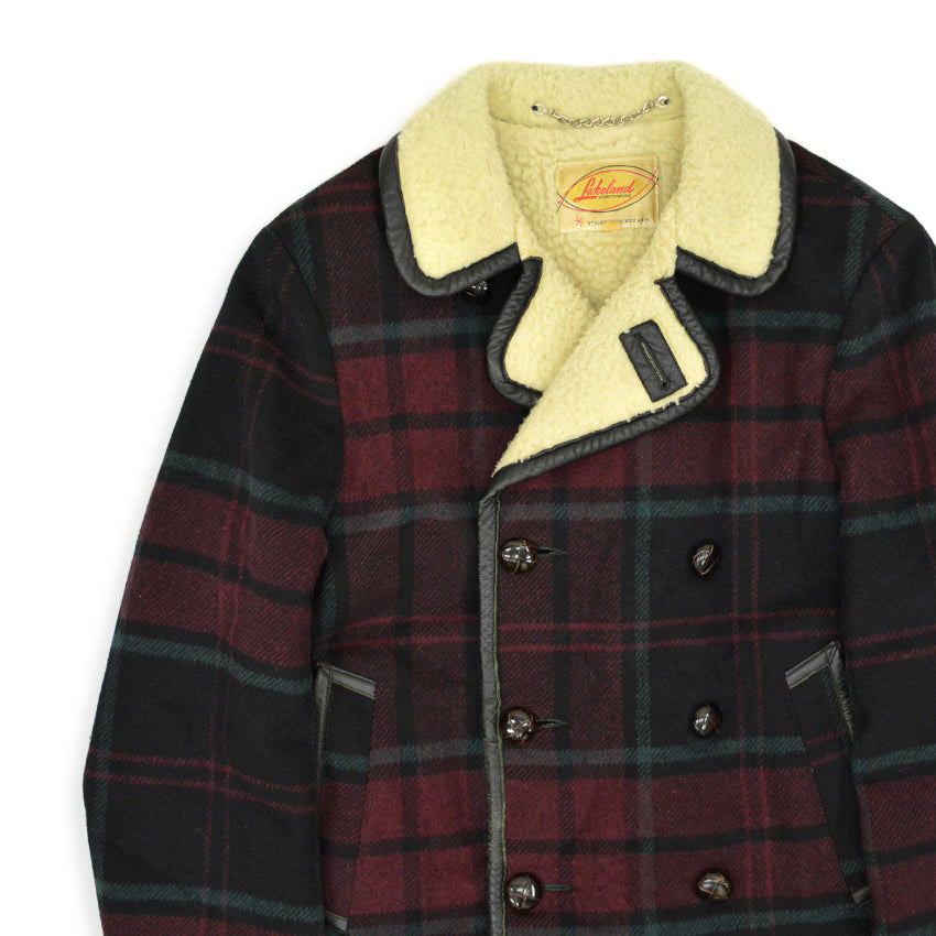 1950's~ Lakeland PLAID CHECK WOOL COAT WITH LEATHER TRIM... 38