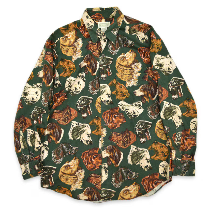 1980's BANANA REPUBLIC SAFARI & TRAVEL DOG PRINT SHIRT ... M