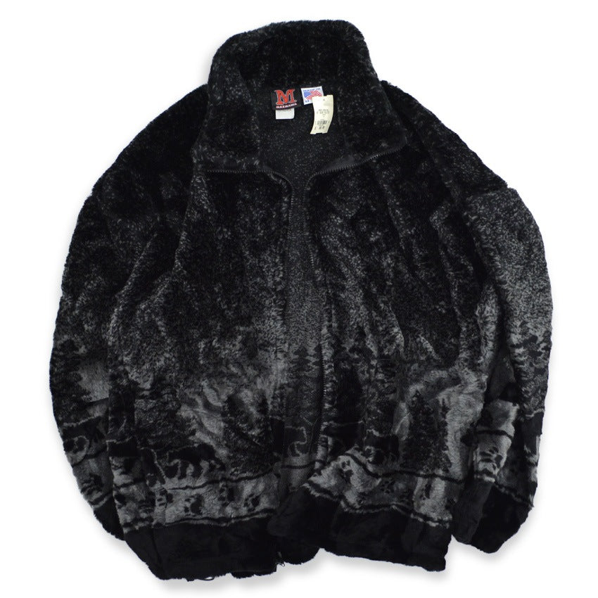 ~2000's DEADSTOCK MAZMANIA BEAR BLACK & PEWTER FLEECE JACKET...XL