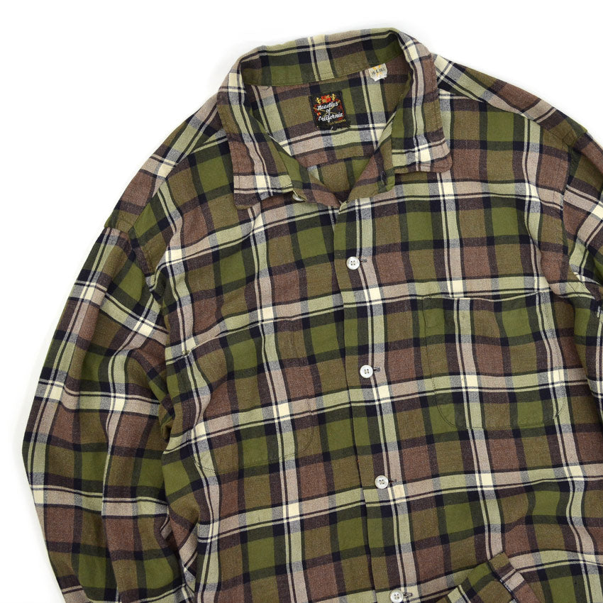 ~1960's Needles California GREEN & BLACK PLAID RAYON SHIRT...L