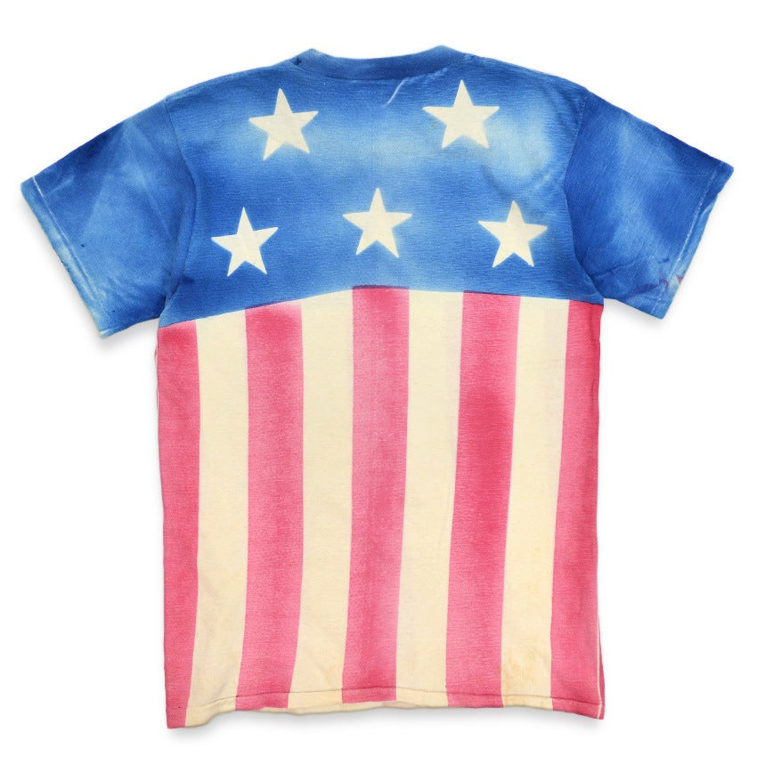 1980's~ AMERICAN FLAG SILK SCREEN ALL OVER PRINT T-SHIRT...