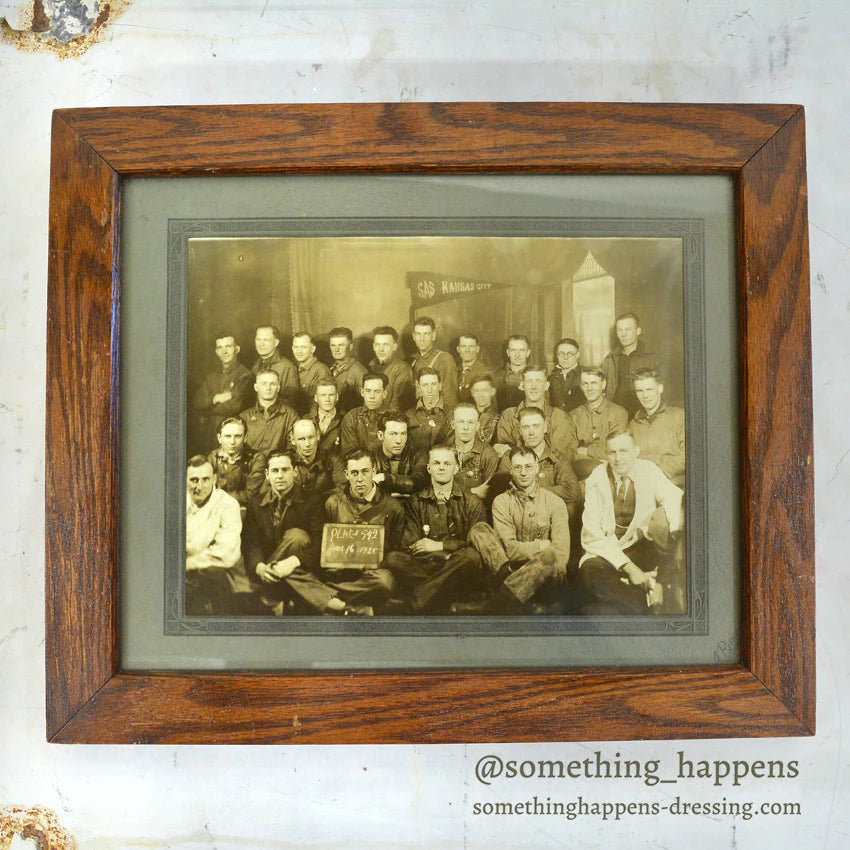 OLD WORKERS PHOTOGRAPH 1925. WOOD FRAMED ... 36cm×30cm