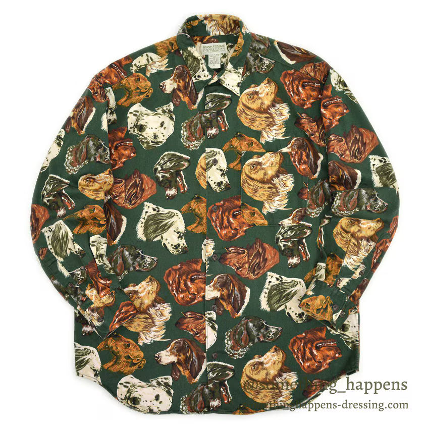 1980's BANANA REPUBLIC SAFARI & TRAVEL DOG PRINT SHIRT ... M