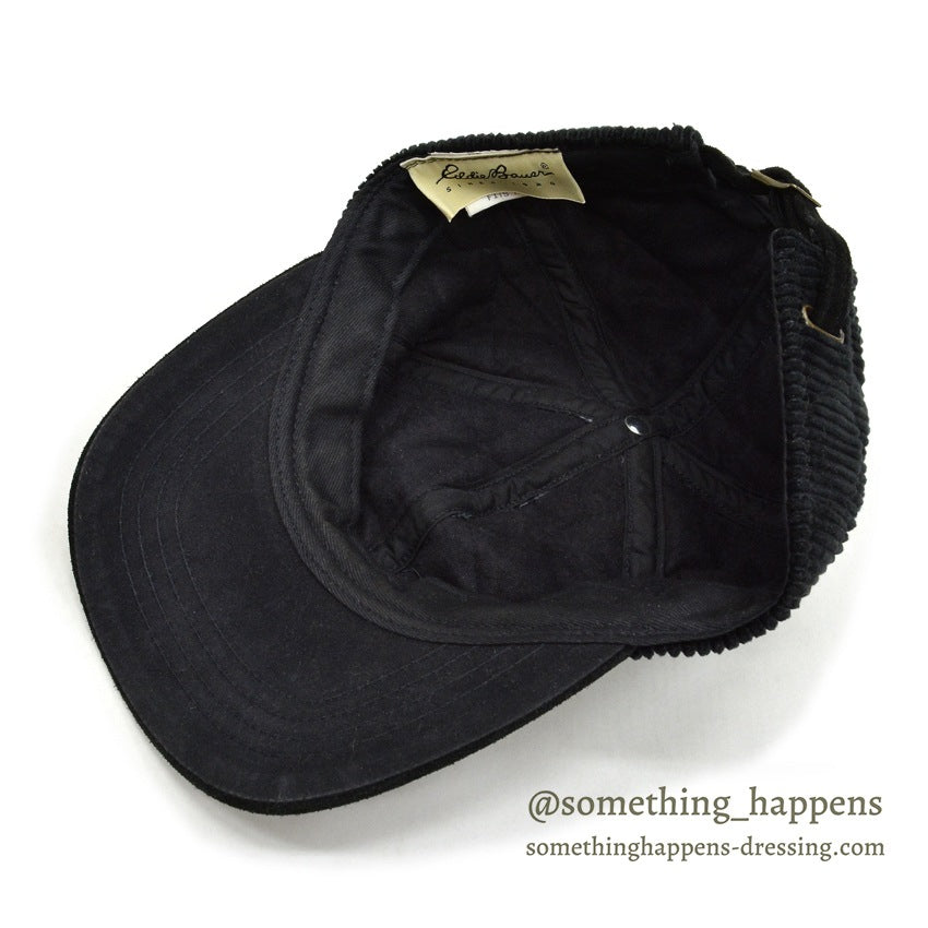 1990's EDDIE BAUER QUILTED CORDUROY & SUEDE JET BLACK CAP...