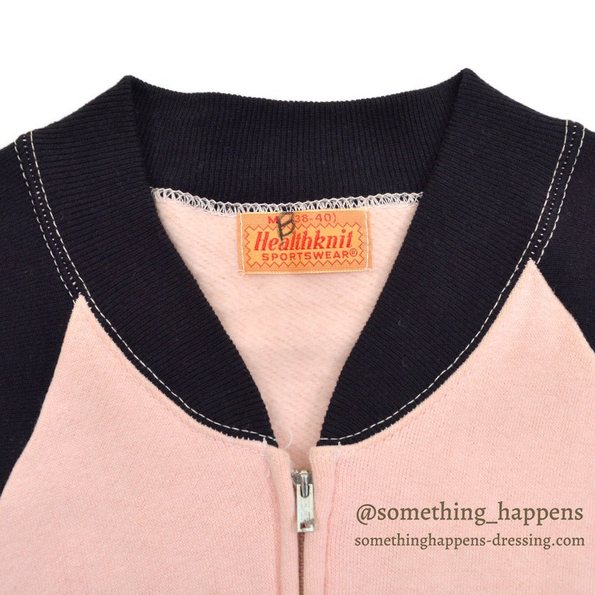 1950's DEADSTOCK HEALTHKNIT BLACK/PINK ZIP UP SWEAT SHIRT ... M