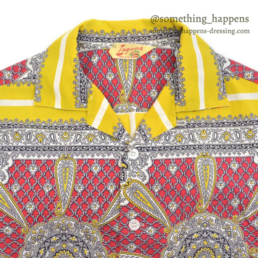 〜1960's LAGUNA ORIENTAL PATTERN S/S BOX SHIRT ... M