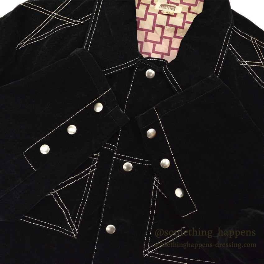 1970's MONTGOMERY WARD TWO POCKETS BLACK VELVETEEN JACKET... XL