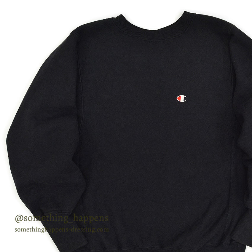 1990's CHAMPION PLAIN BLACK REVERSE WEAVE SWEAT SHIRT ... SMALL