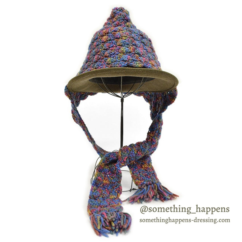 HOME MADE MIX COLOR HAND KNIT HOODED MUFFLER  ...