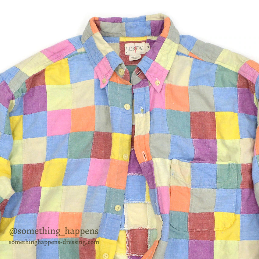 1990's J.CREW CRAZY COLOR PATCHWORK BD L/S SHIRT ... M