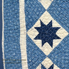 ANTIQUE EIGHT POINT STAR INDIGO CALICO PATCHWORK CRIB QUILT... 103cm/100cm