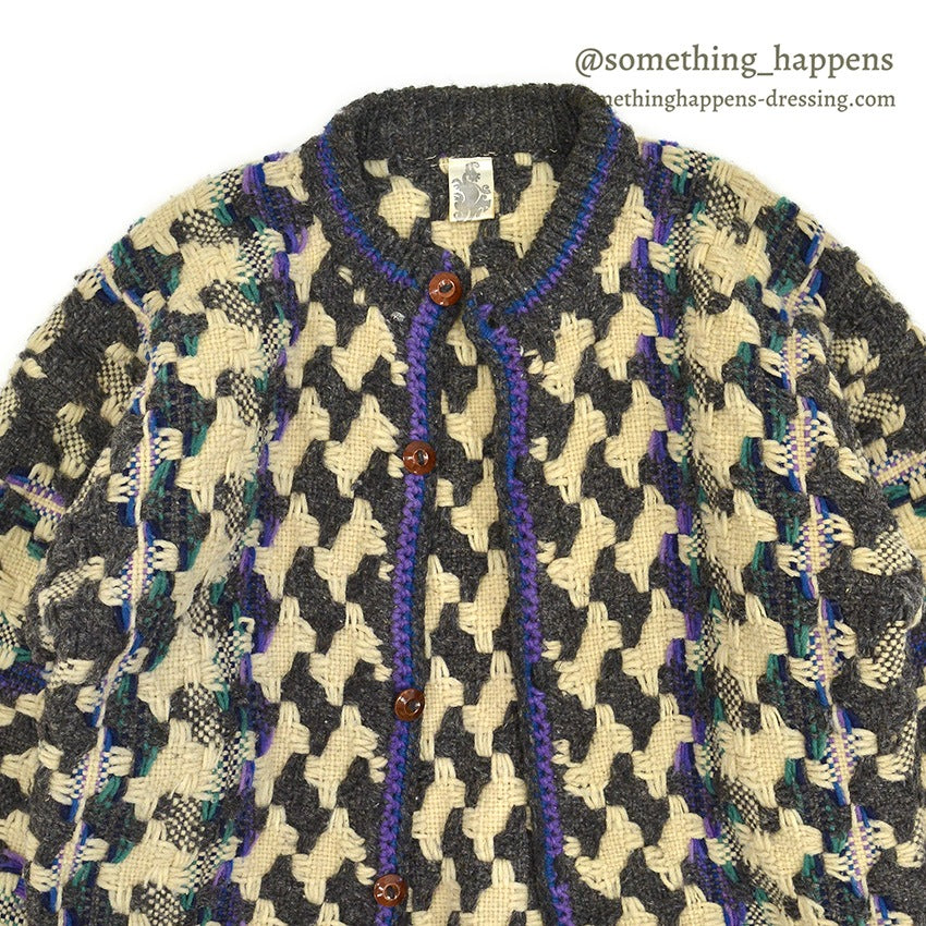 OLD ECUADOR HAND MADE WOOL KNIT CARDIGAN...