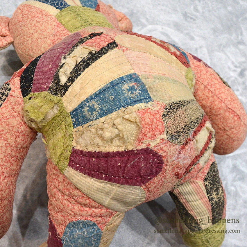 ANTIQUE CALICO PATCHWORK QUILTED TEDDY BEAR...