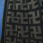 ANTIQUE WHIRLING LOGS, SWASTIKA PATCHWORK BLACK/GRAY WOOL QUILT ... 200cm/190cm