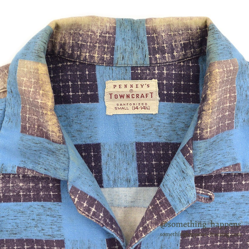 1950's PENNEY'S TOWNCRAFT PRINT FLANNEL SHIRT FADED...S