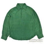 1950's~ YIN YANG EMBROIDERY SOUVENIR GREEN SATIN SHIRT ... Fits like S