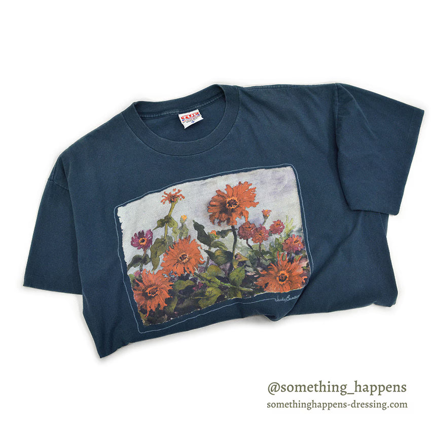 1990's TUF THREADS JUDY BUSWELL FLOWER ART PRINT T-SHIRT ... XL