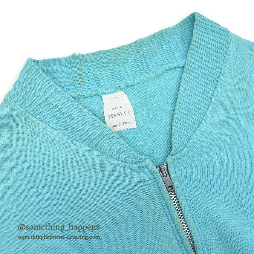 1960's PENNEY'S TURQUOISE ZIP UP SWEAT SHIRT RARE COLOR ... L