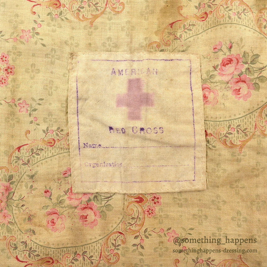 1910's~ WW1 ERA AMERICAN RED CROSS FLORAL FABRIC DITTY BAG...