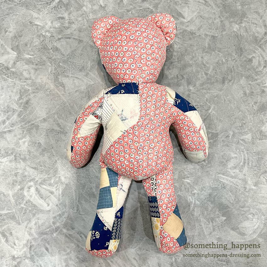 ANTIQUE CALICO PATCHWORK QUILTED TEDDY BEAR...