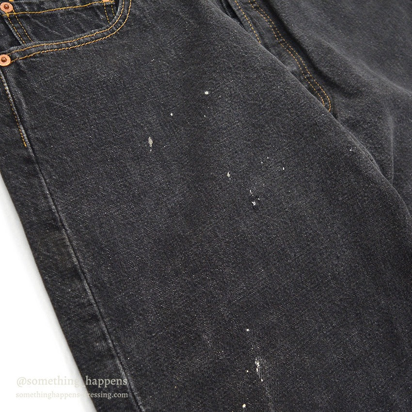 Levi's 501 BLACK DENIM PANTS Made in USA ORANGE STITCH... W34/L32