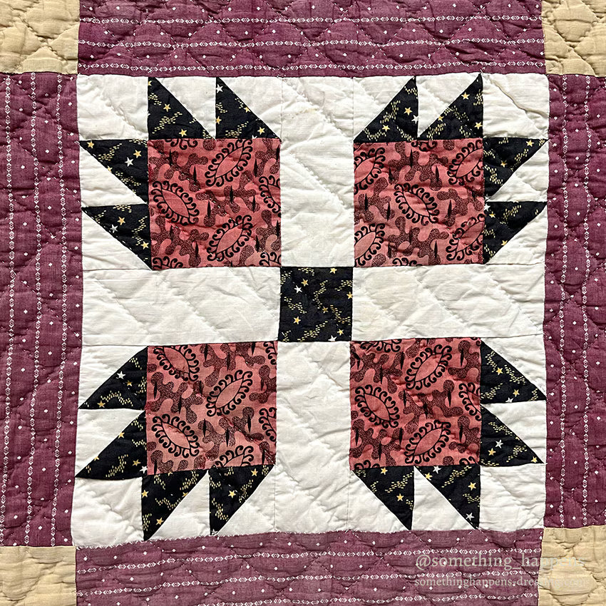 ANTIQUE BEAR'S PAW PATCHWORK QILT MAROON... 197cm/194cm