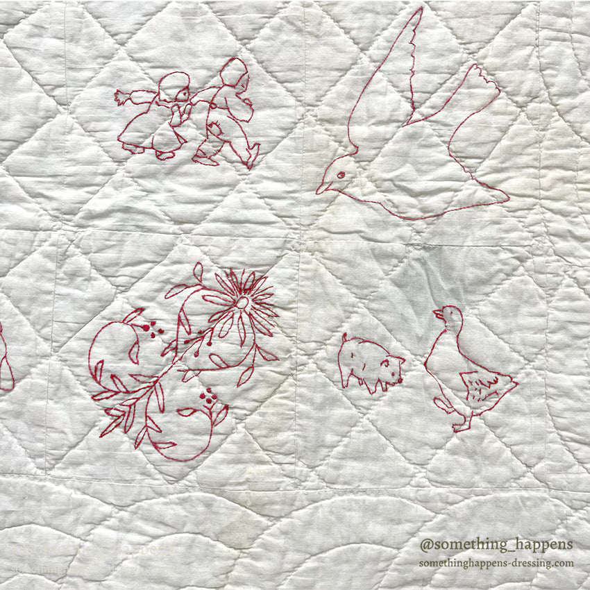 REDWORK HAND EMBROIDERY BABY QUILT... 120cm/107cm