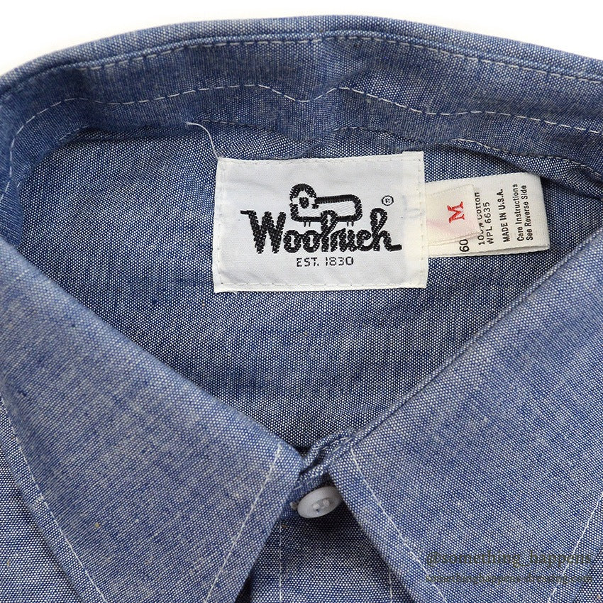 1970's DEADSTOCK WOOLRICH ALL COTTON CHAMBRAY SHIRT ORANGE SELVEDGE ... M