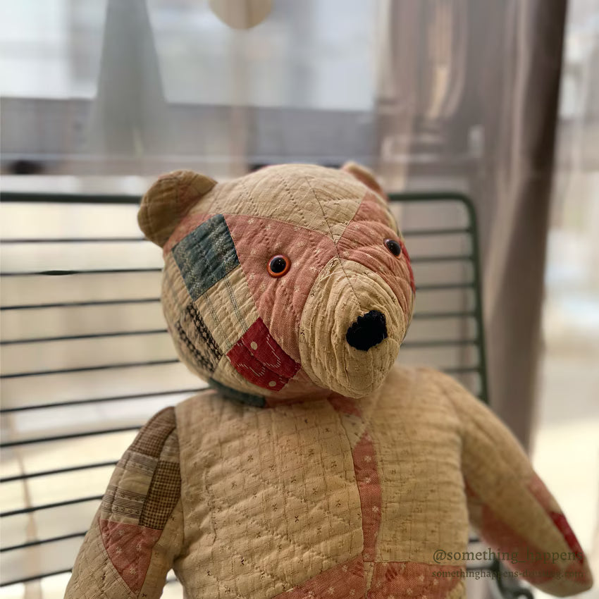 ANTIQUE CALICO PATCHWORK QUILTED TEDDY BEAR...