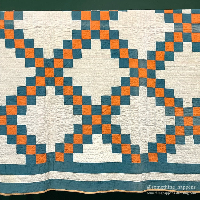 c.1950's IRISH CHAIN ​​PATCHWORK QUILT... 210cm/190cm