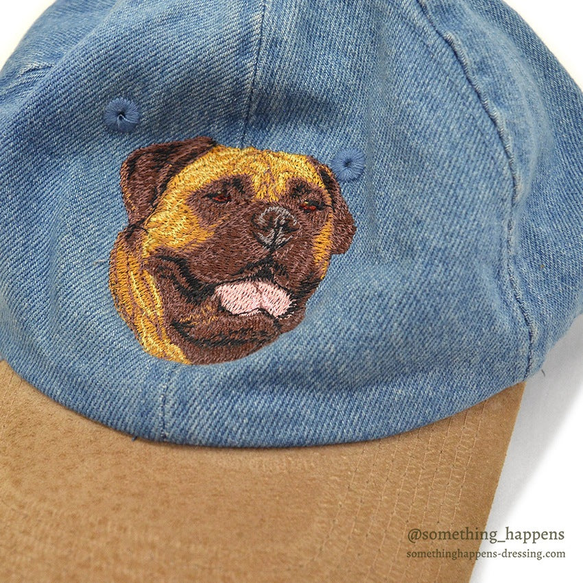1990's~ DOG EMBROIDERY LEATHER / DENIM CAP...