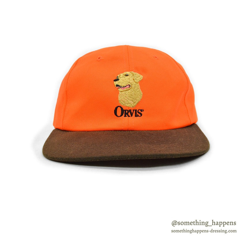 1990's DEADSTOCK ORVIS DOG EMBROIDERY ORANGE/OILED CLOTH CAP...