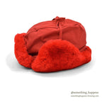 1960's EDDIE BAUER MOUTON FUR DOWN HAT / HUNTER'S RED...XL